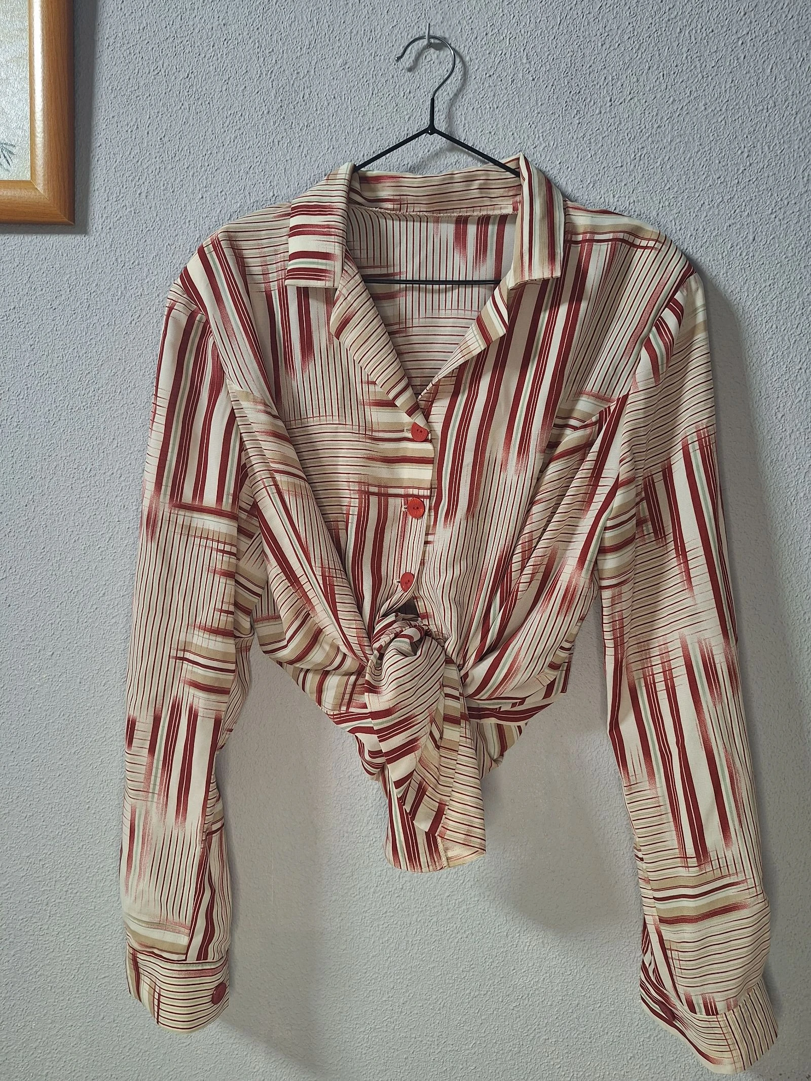 Camisa vintage confección artesanal rayas granate oversize L/XL